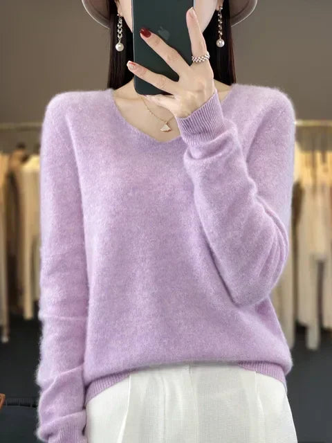 Corvella | Women's Oversized Knit Sweater Pullover - Lilac - Image 1