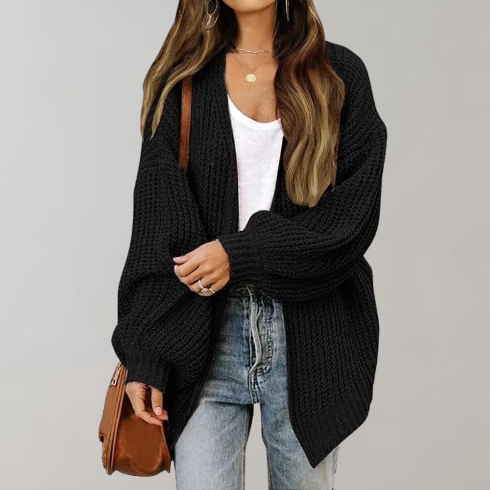 Adrina | Women's Open Front Cardigan Sweater - Black - Image 1