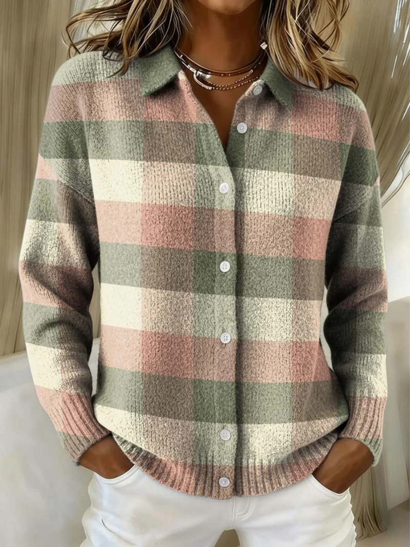 Aldine | Women's Plaid Button-Up Cardigan Sweater - Image 1