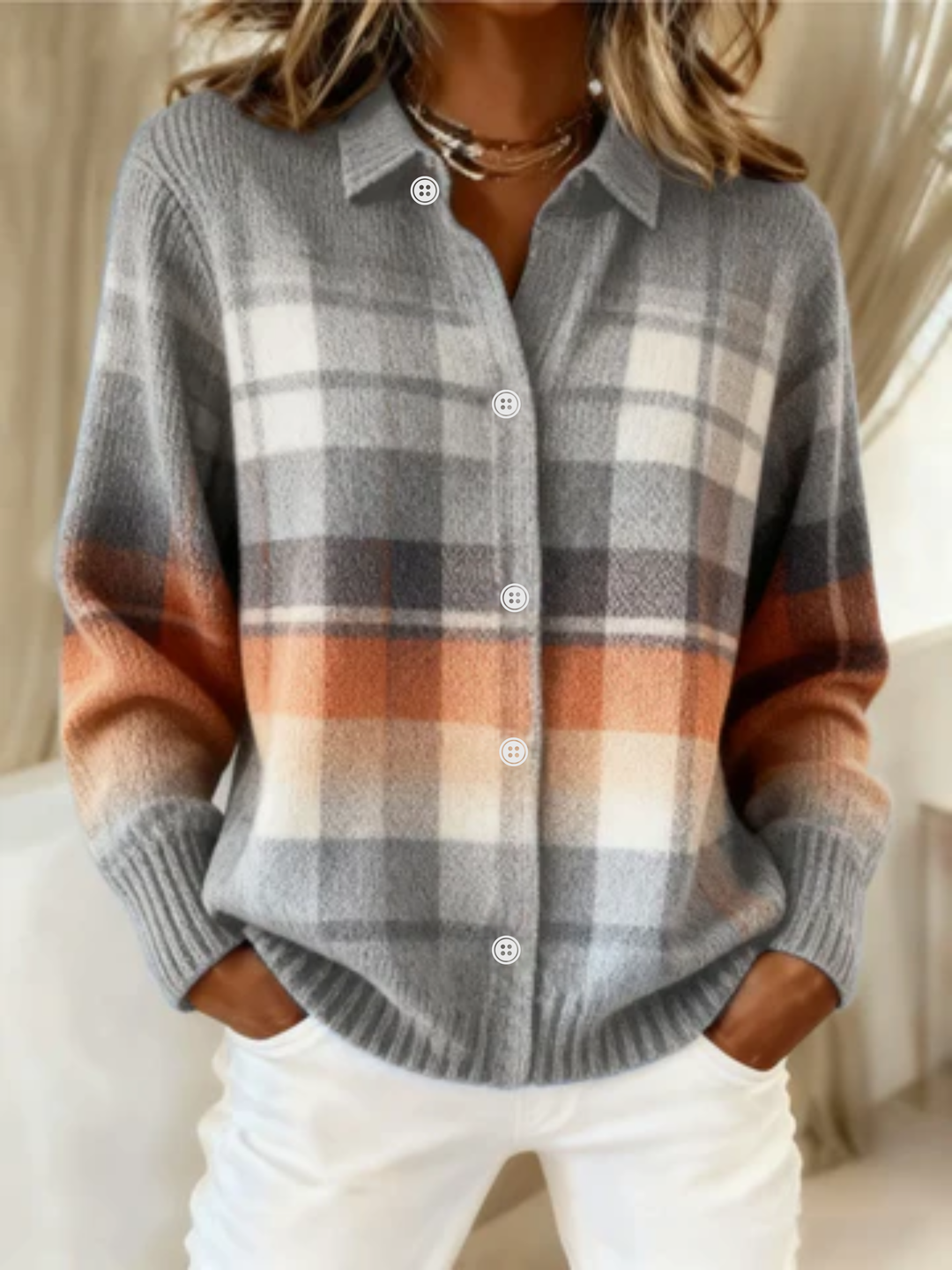 Aldora | Women's Plaid Button-Up Cardigan Sweater - Image 1