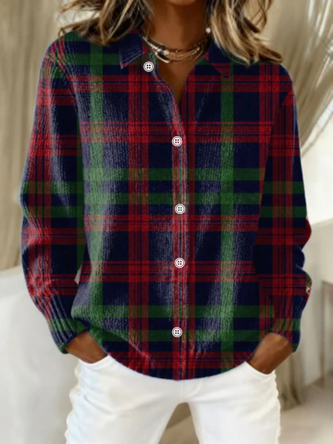 Aldwyn | Women's Plaid Cardigan Sweater Button-Up - Image 1