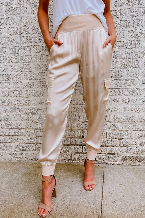 Brelvora | Women's High Waist Cargo Sweatpants - Champagne - Image 1