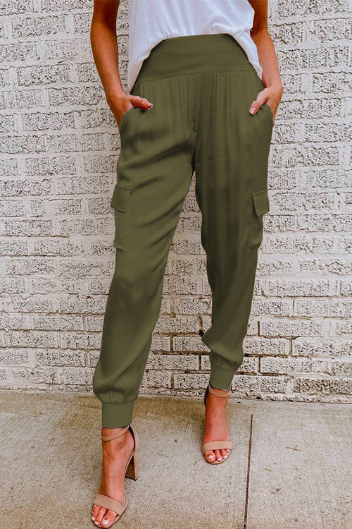 Brelvora | Women's High Waist Cargo Sweatpants - Champagne - Image 2