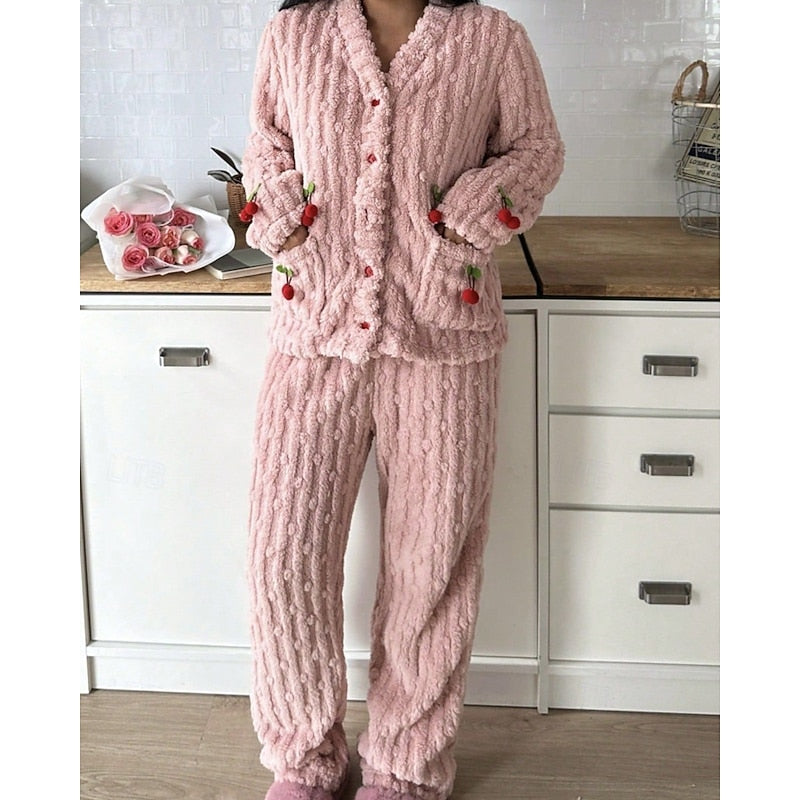 Brenvelle | Women's Fleece Loungewear Two-Piece Set - Pink - Image 2
