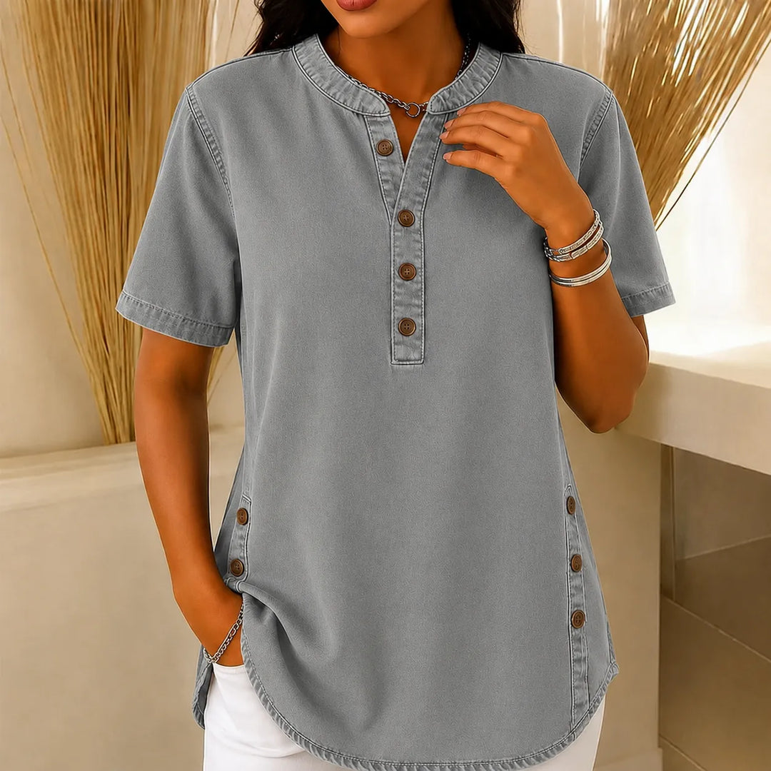 Brenwynn | Women's Casual Tunic Top with Button Detail - Grey - Image 1