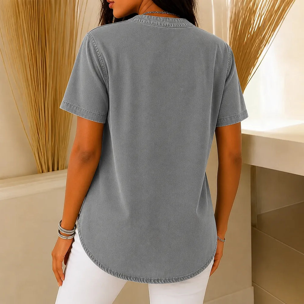 Brenwynn | Women's Casual Tunic Top with Button Detail - Grey - Image 2
