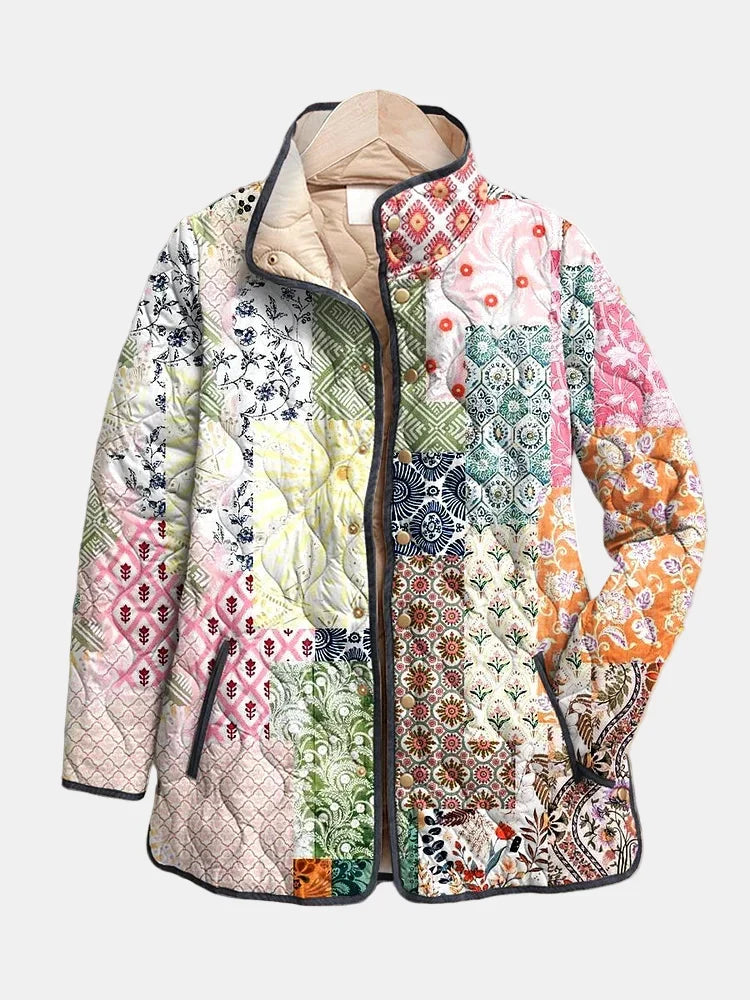 Brevalle | Women's Quilted Puffer Jacket Patchwork Print - Image 1