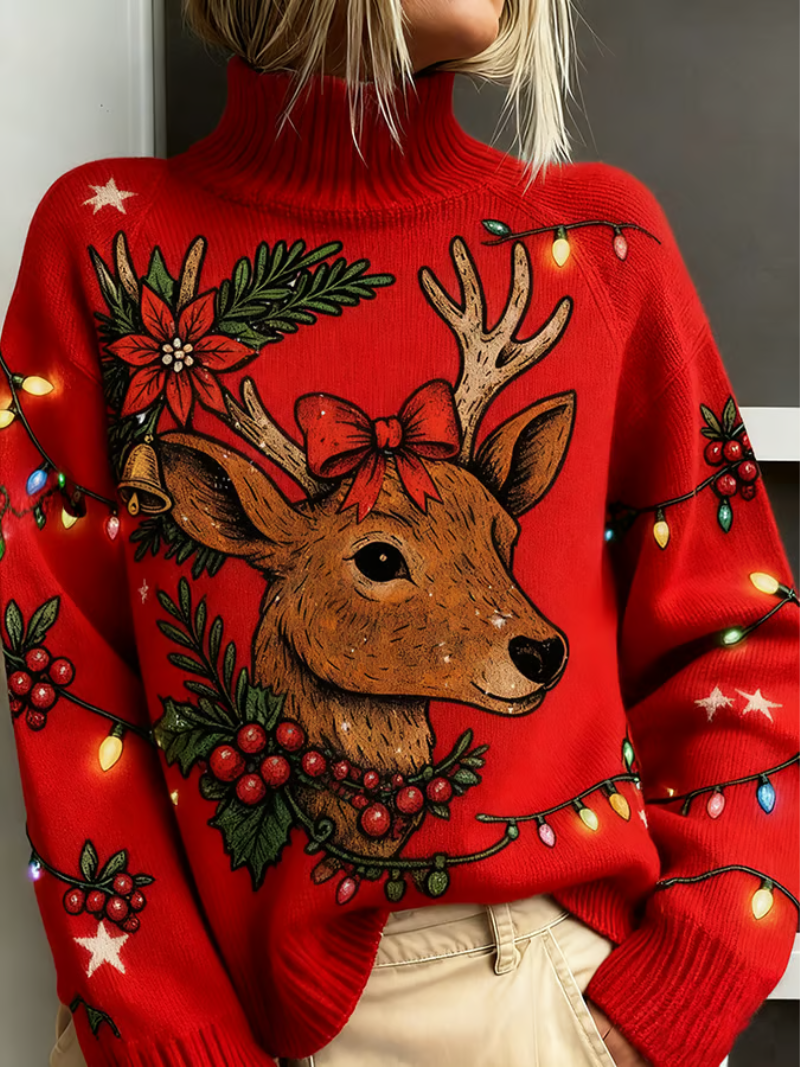 Briallen | Women's Oversized Christmas Knit Sweater - Red - Image 1