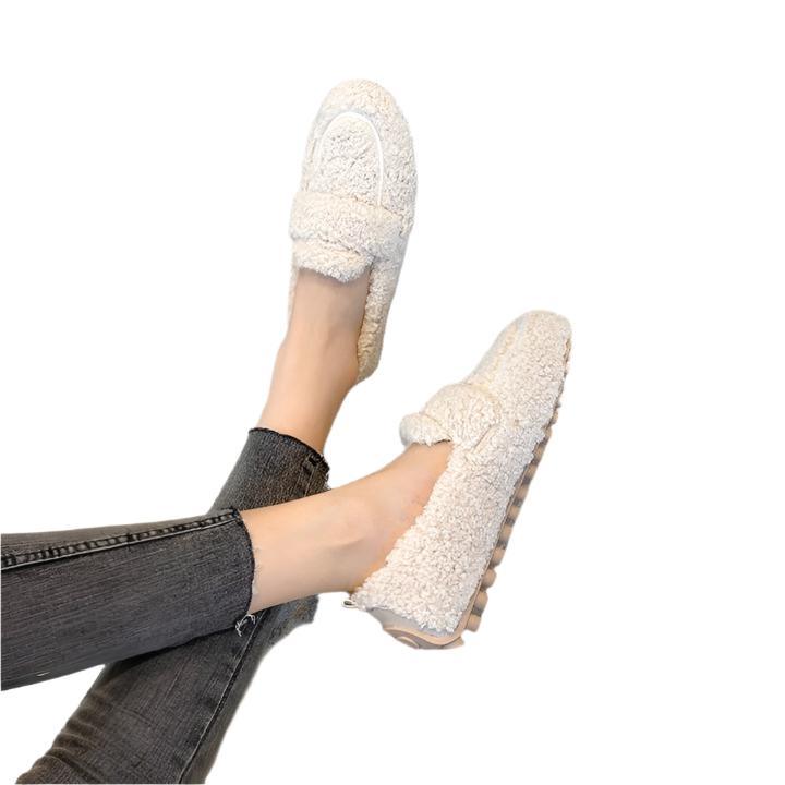 Brielle | Women's Fuzzy Penny Loafer Flats - Cream - Image 1