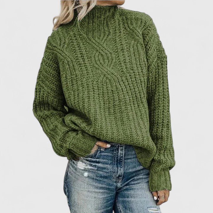 Brindell | Women's Oversized Cable Knit Sweater - Green - Image 1