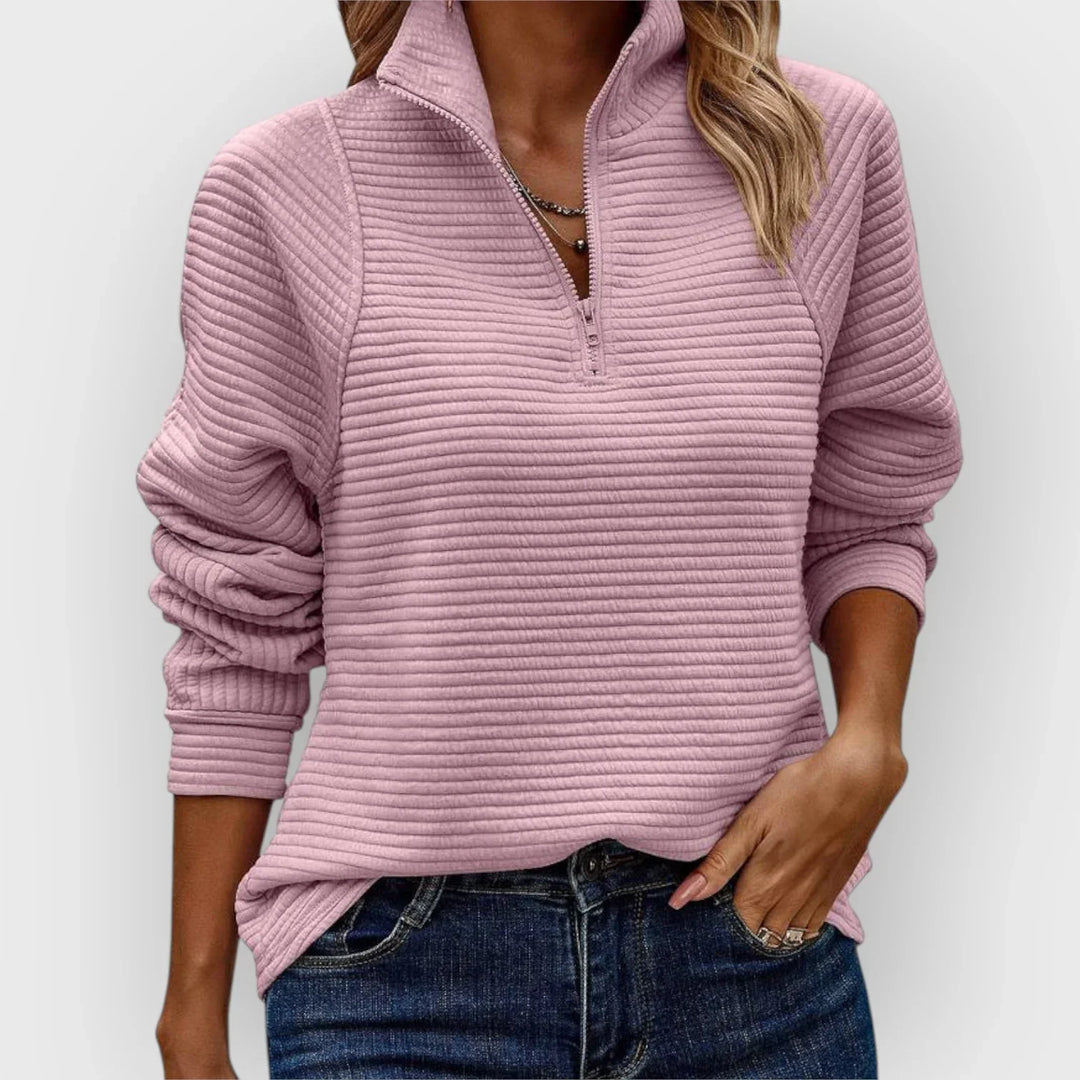 Brynmora | Women's Oversized Knit Half-Zip Sweater - Pink - Image 1