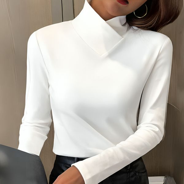 Caldwen | Women's Oversized Knit Turtleneck Sweater - White - Image 2