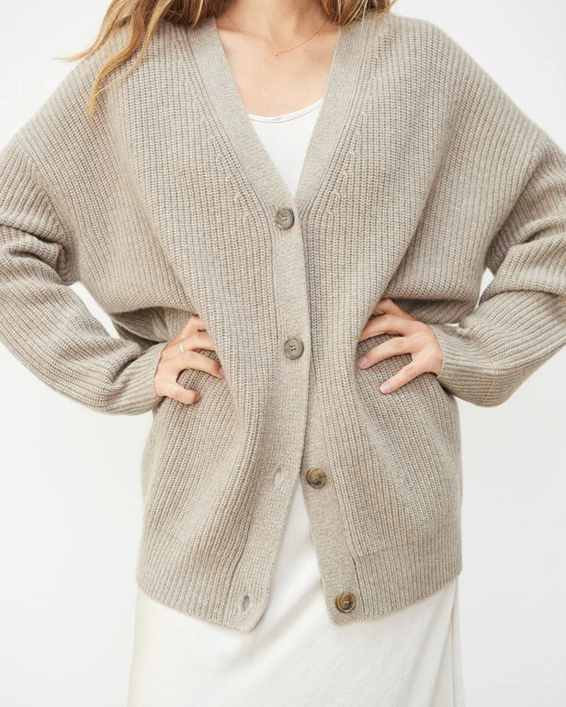 Calindra | Women's Oversized Cardigan Sweater - Beige - Image 2