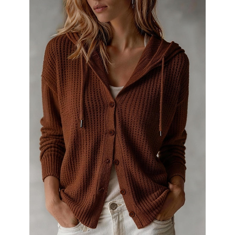 Calloway | Women's Hooded Cardigan Sweater - Brown - Image 1