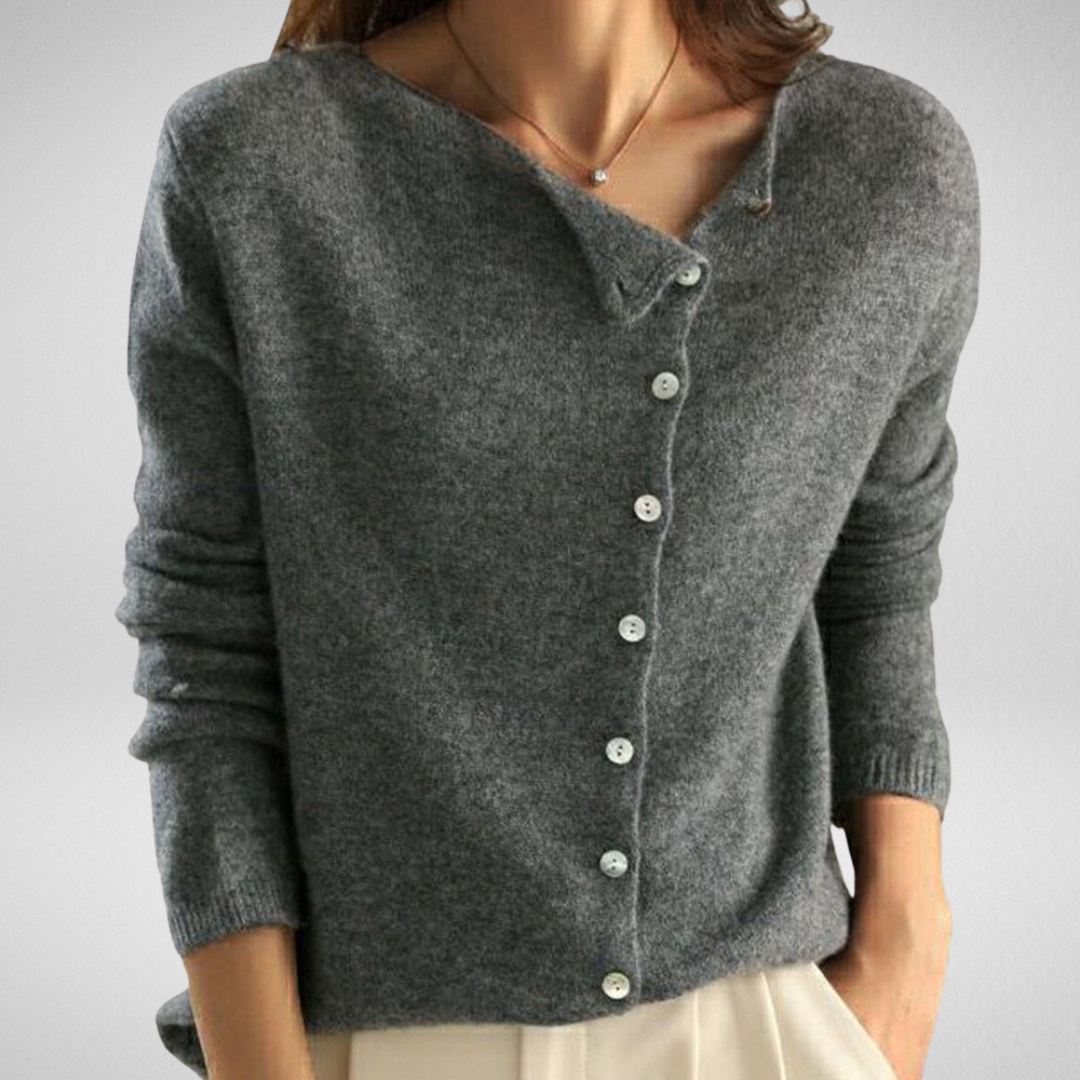 Calverna | Women's Oversized Button-Front Knit Sweater - Dark Grey - Image 1