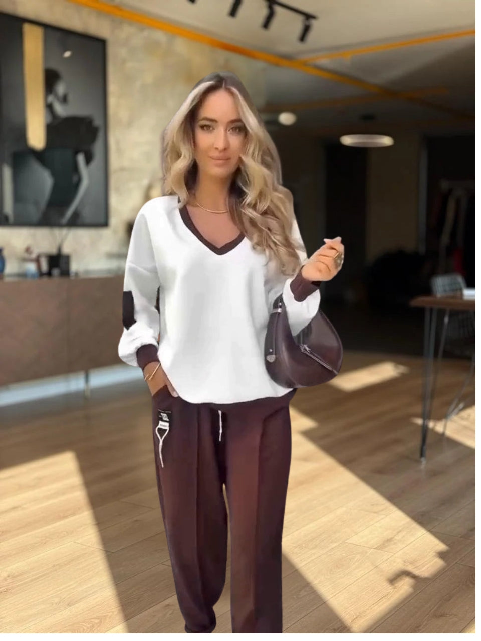 Calveth | Women's Fleece Loungewear Set & Joggers - White - Image 1