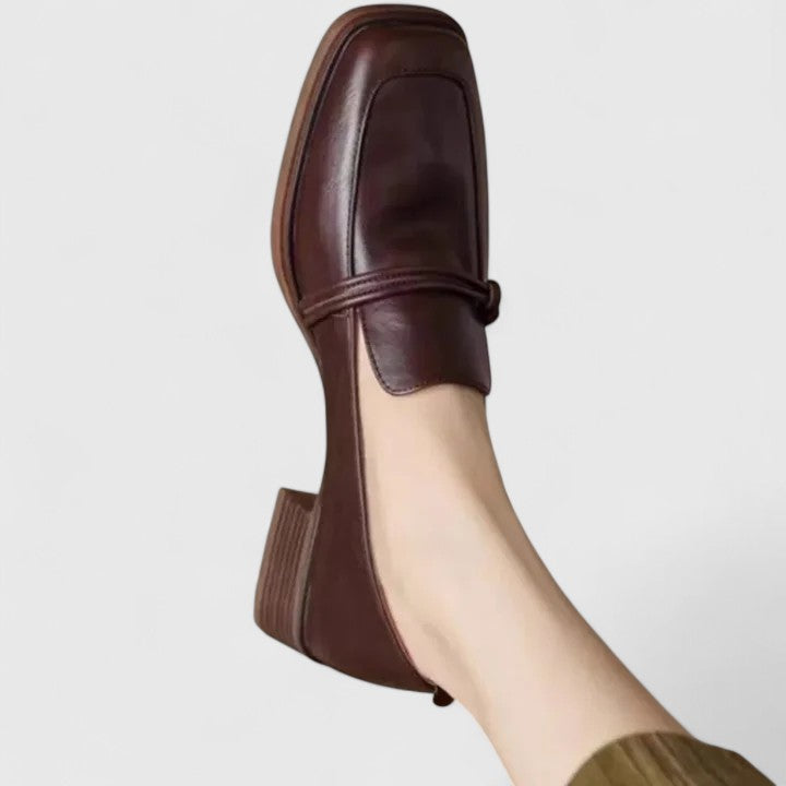 Calveth | Women's Square Toe Penny Loafer Flats - Black - Image 2