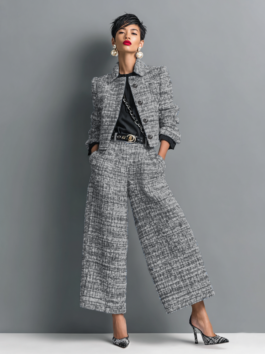Calvindra | Women's Fleece Loungewear Two-Piece Set - Grey - Image 1