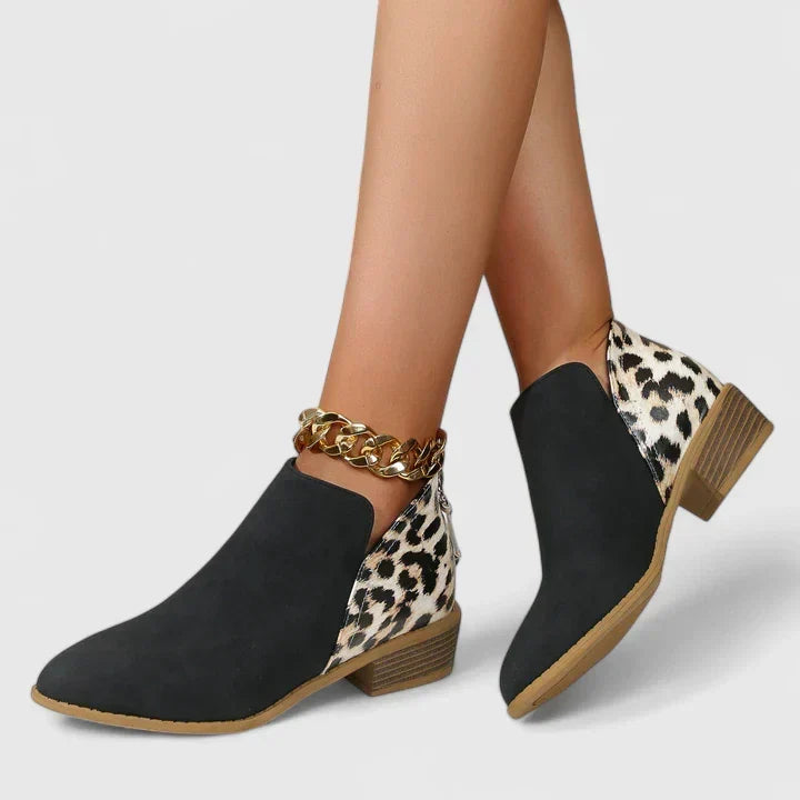 Calvine | Women's Leopard Print Ankle Boots with Chain - Leopard - Image 1