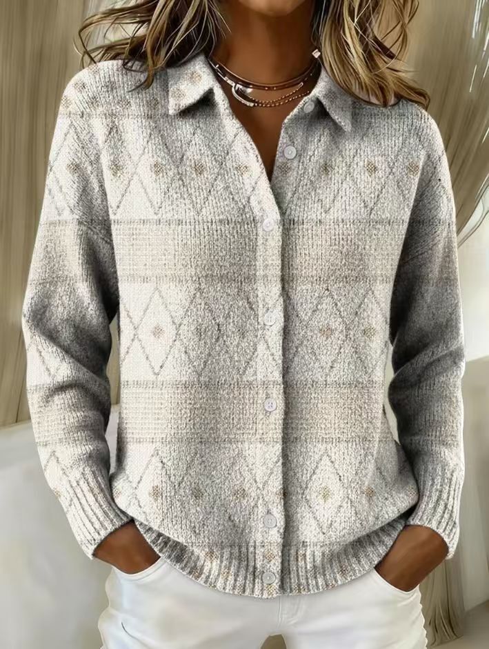 Camellia | Women's Button-Up Cardigan Sweater - Light Grey - Image 1