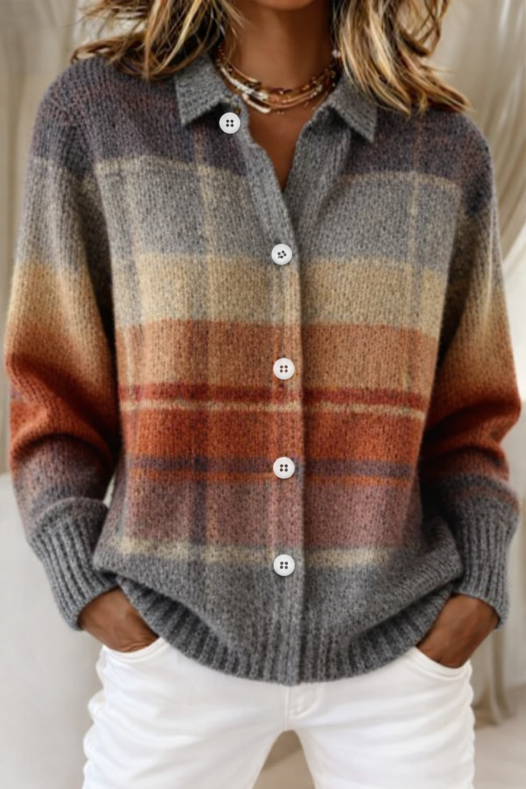 Catriona | Women's Plaid Button-Up Cardigan Sweater - Image 1