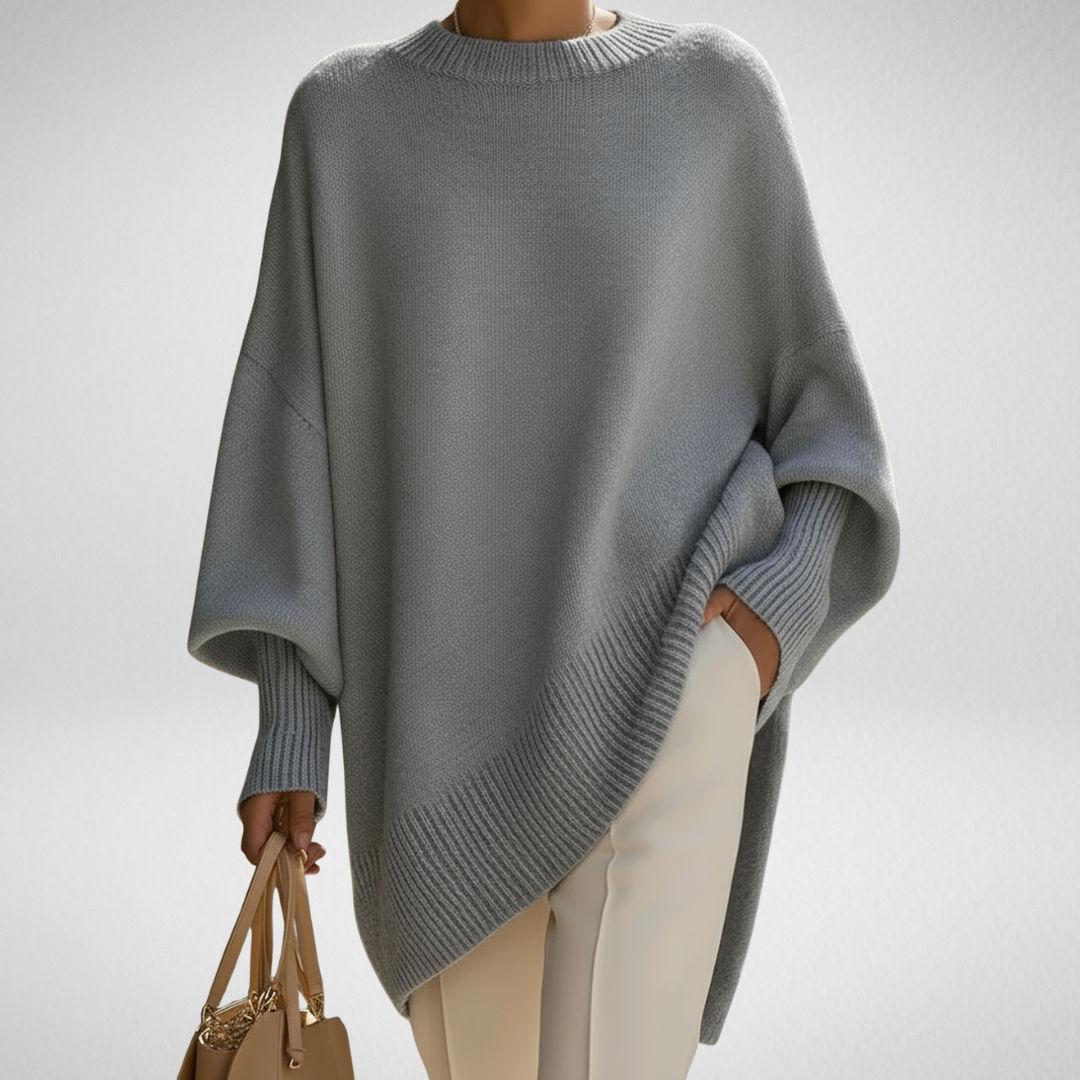 Claveth | Women's Oversized Knit Sweater Batwing Pullover - Grey - Image 1