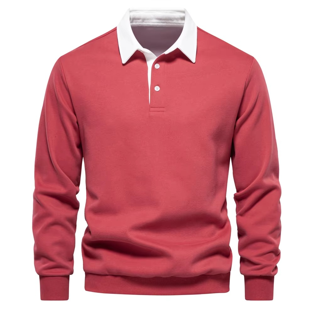 Colvaine | Men's Long Sleeve Polo Crewneck Sweatshirt - Red - Image 1