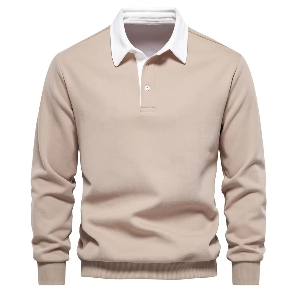 Colvaine | Men's Long Sleeve Polo Crewneck Sweatshirt - Red - Image 2