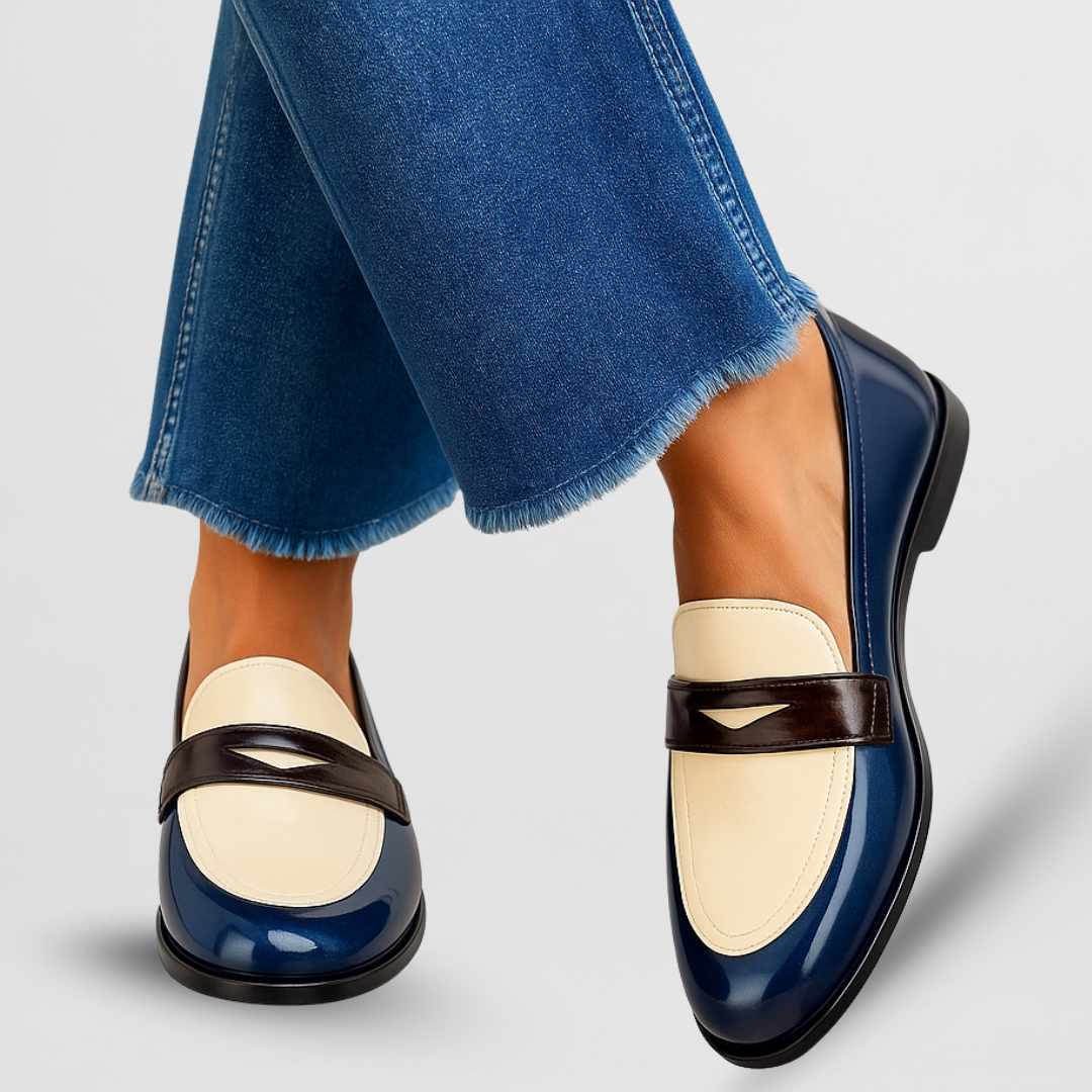 Coravel | Women's Penny Loafers Flat Two-Tone Shoes - Navy - Image 1