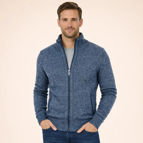 Corven | Men's Oversized Knit Zip-Up Sweater - Blue - Image 1