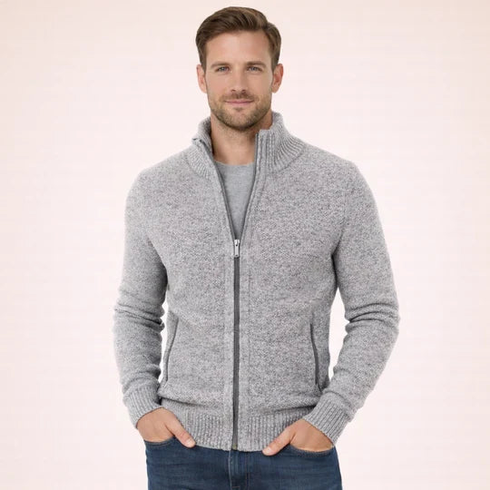 Corven | Men's Oversized Knit Zip-Up Sweater - Blue - Image 2