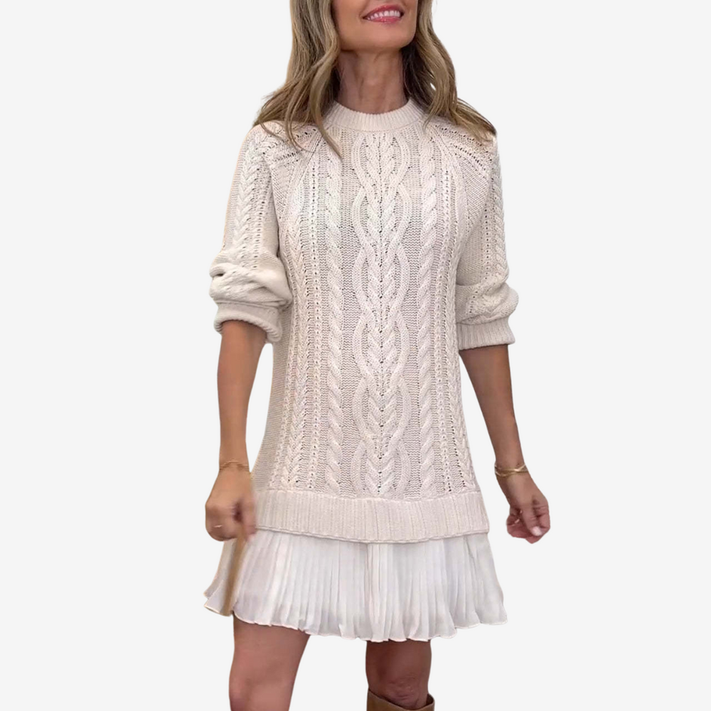 Corvenelle | Women's Cable Knit Sweater Dress - Cream - Image 2