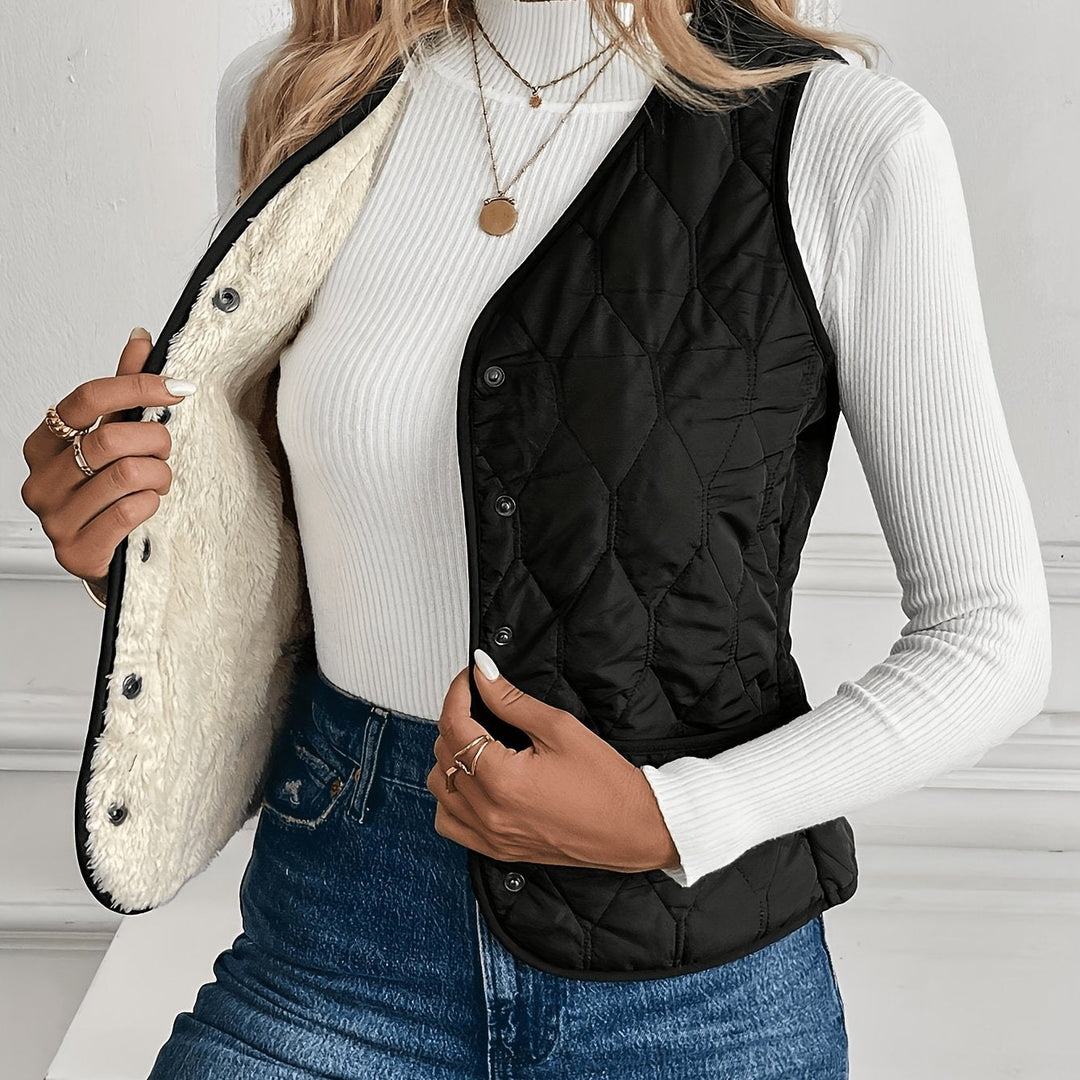 Darvenna | Women's Reversible Quilted Vest - Black - Image 1