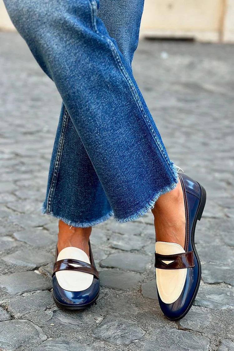 Darwell | Women's Two-Tone Penny Loafers - Navy - Image 1