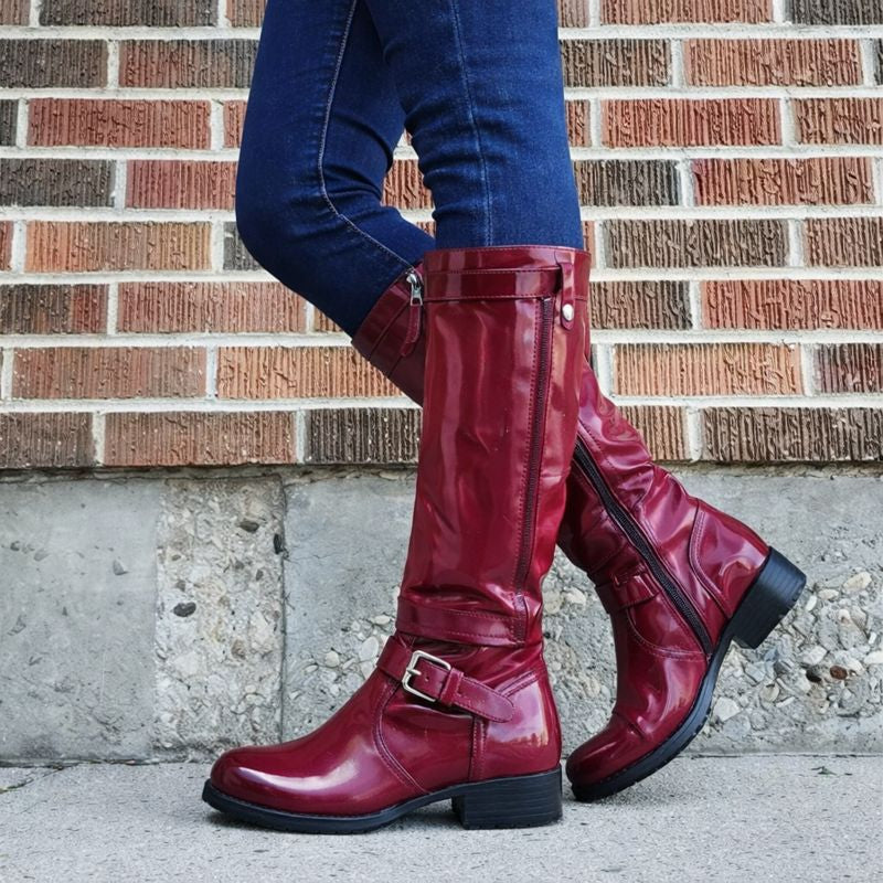 Dawneth | Women's Knee High Winter Boots - Burgundy - Image 1