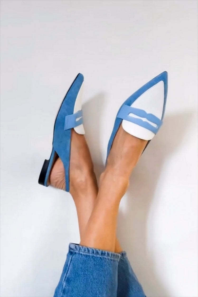 Dawnick | Women's Pointed Toe Penny Loafers - Blue - Image 1