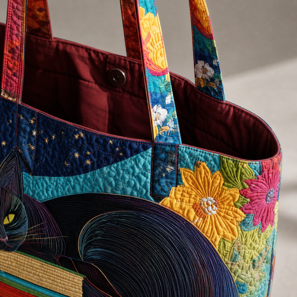 Delvorne | Women's Quilted Tote Bag with Cat Print - Image 2