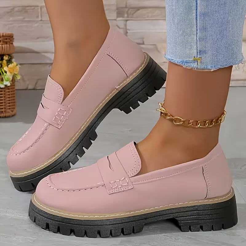 Delvwyn | Women's Chunky Platform Penny Loafers - Beige - Image 2