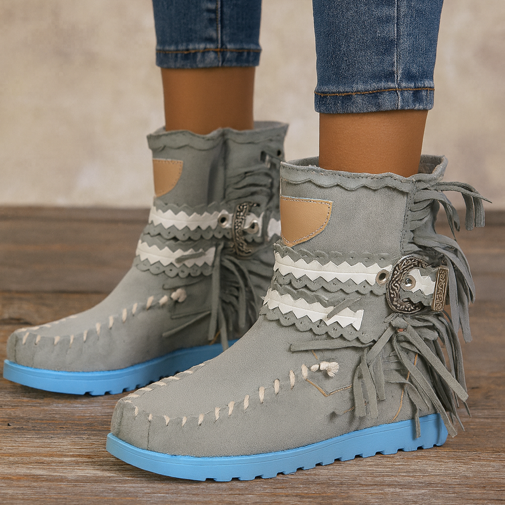Dravinda | Women's Wide Calf Western Cowboy Ankle Boots - Grey - Image 1
