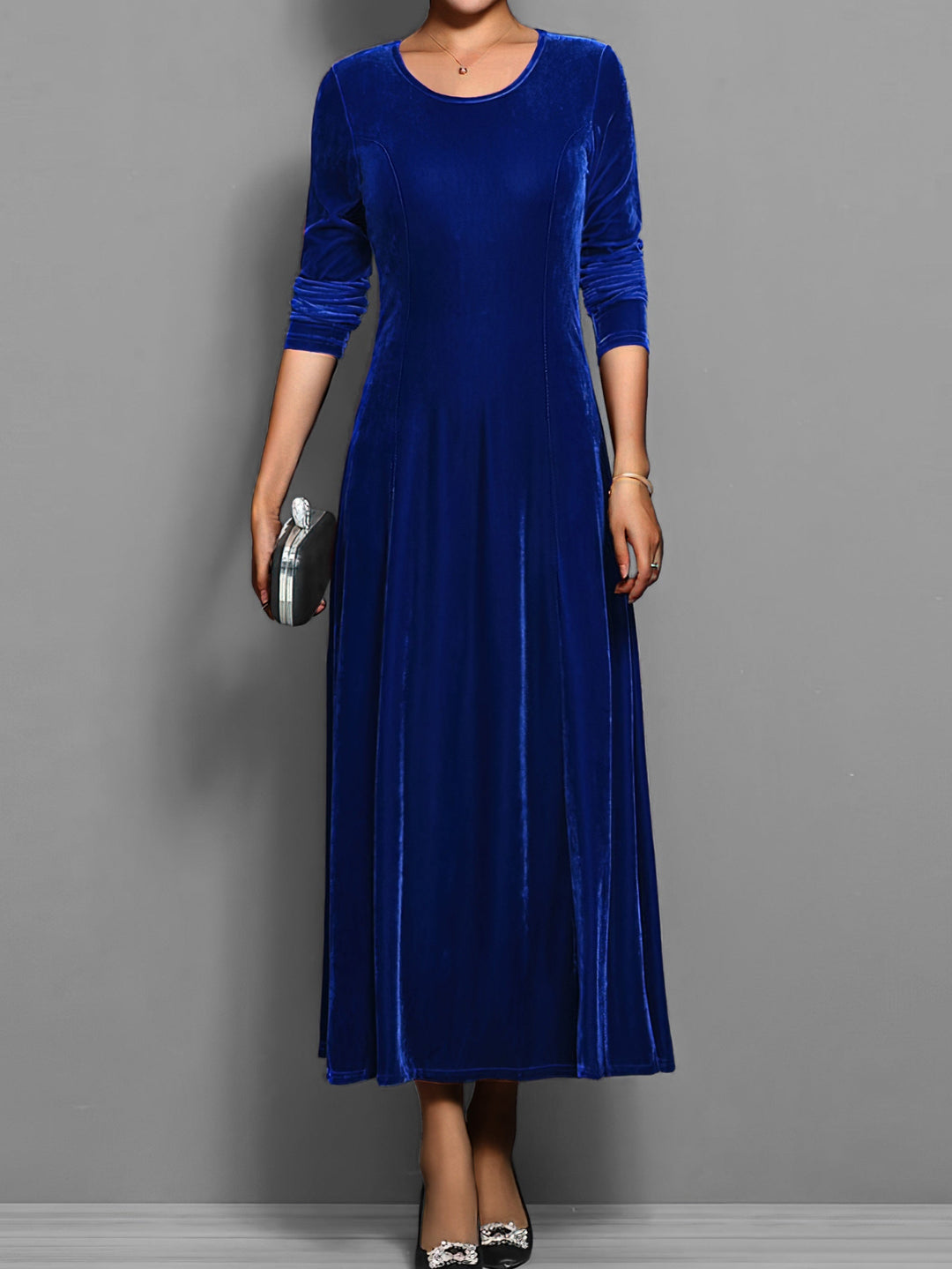 Dravona | Women's Fall Velvet Maxi Dress - Royal Blue - Image 1