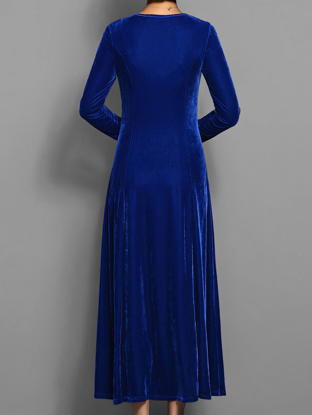 Dravona | Women's Fall Velvet Maxi Dress - Royal Blue - Image 2