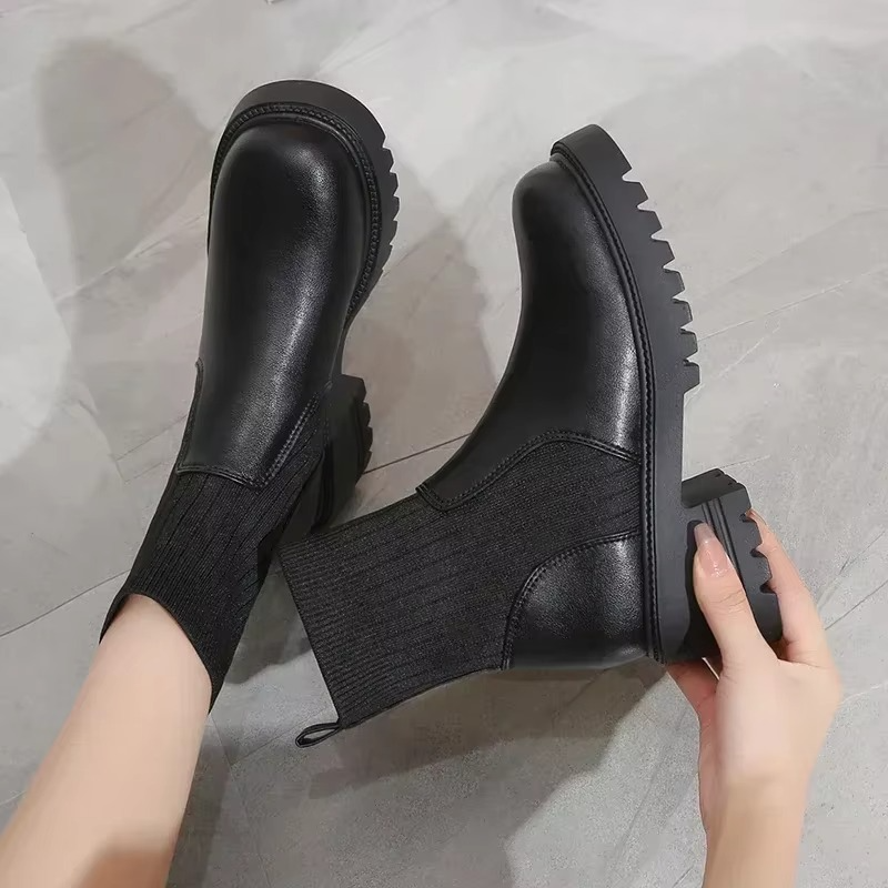 Dravora | Women's Chelsea Ankle Boots Platform - Black - Image 2