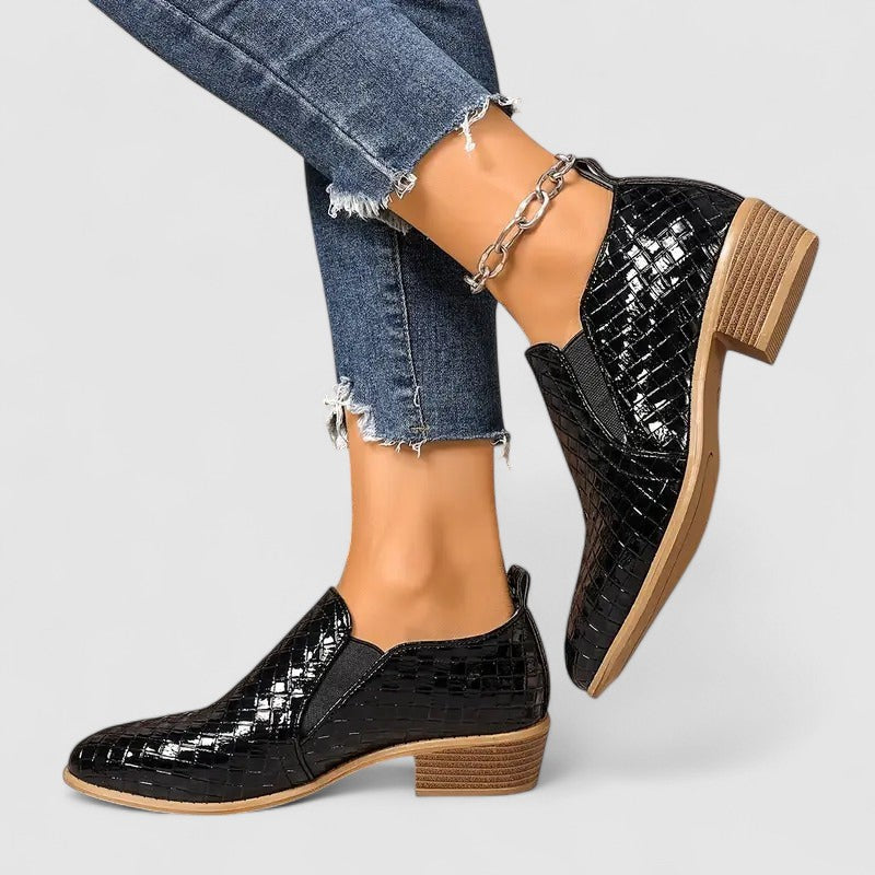 Drevona | Women's Penny Loafers Block Heel Slip-On - Black - Image 2