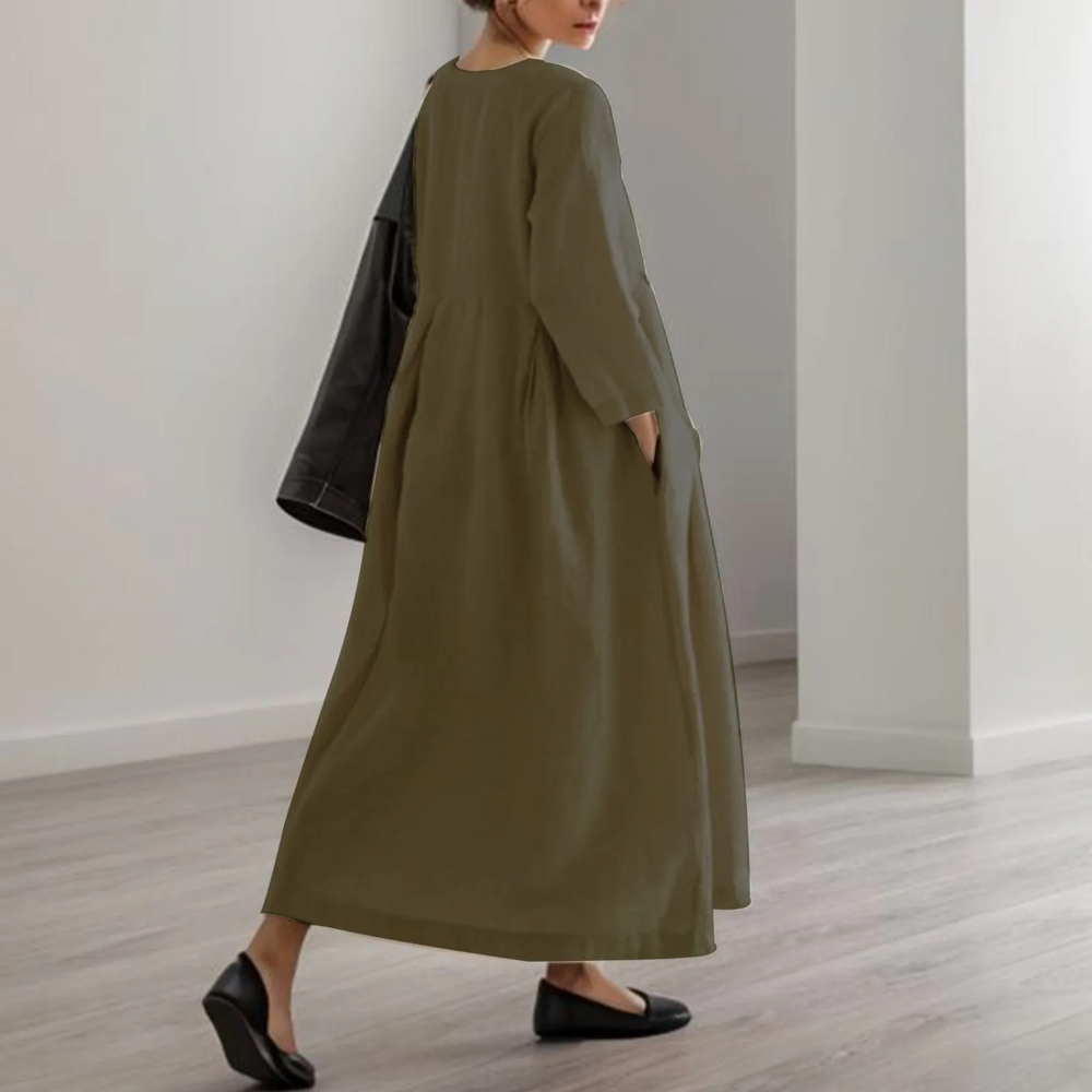 Drevona | Women's Relaxed Fit Midi Fall Dress - Black - Image 2