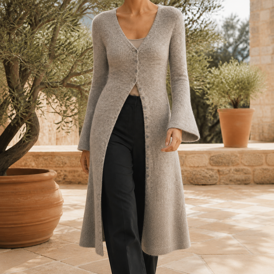 Elowyn | Women's Long Cardigan Sweater Duster - Light Grey - Image 1