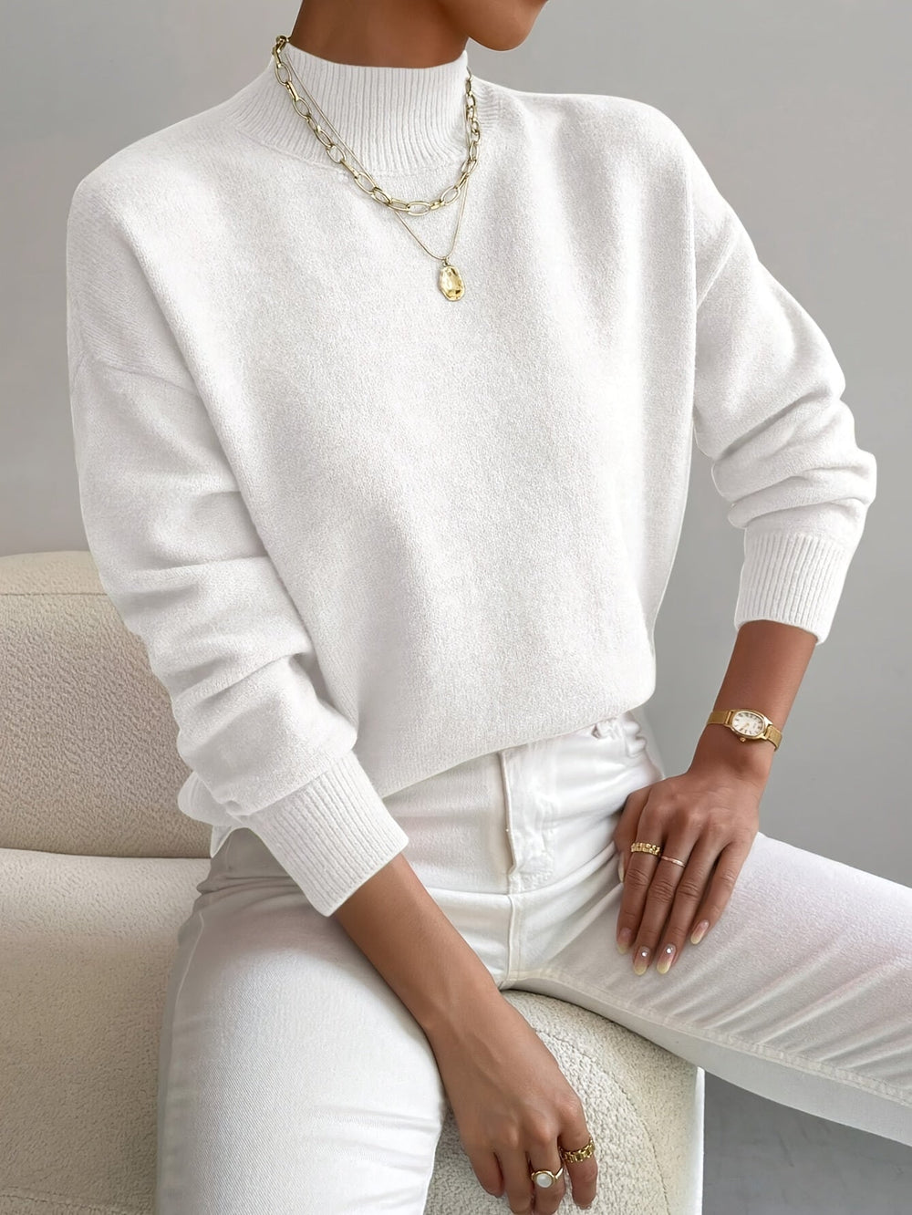 Fennara | Women's Oversized Knit Sweater Mock Neck - Sage - Image 2