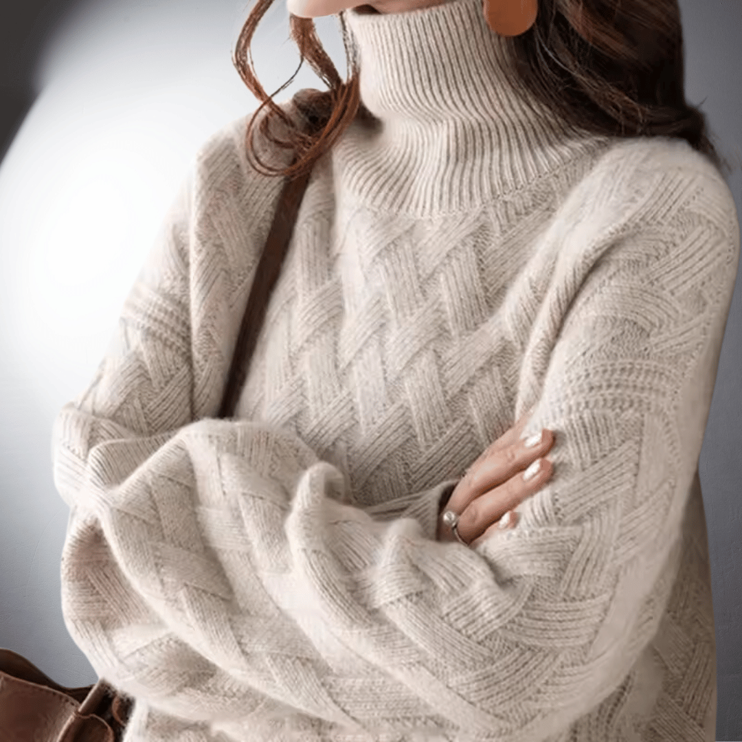 Fennara | Women's Oversized Turtleneck Sweater - Cream - Image 1