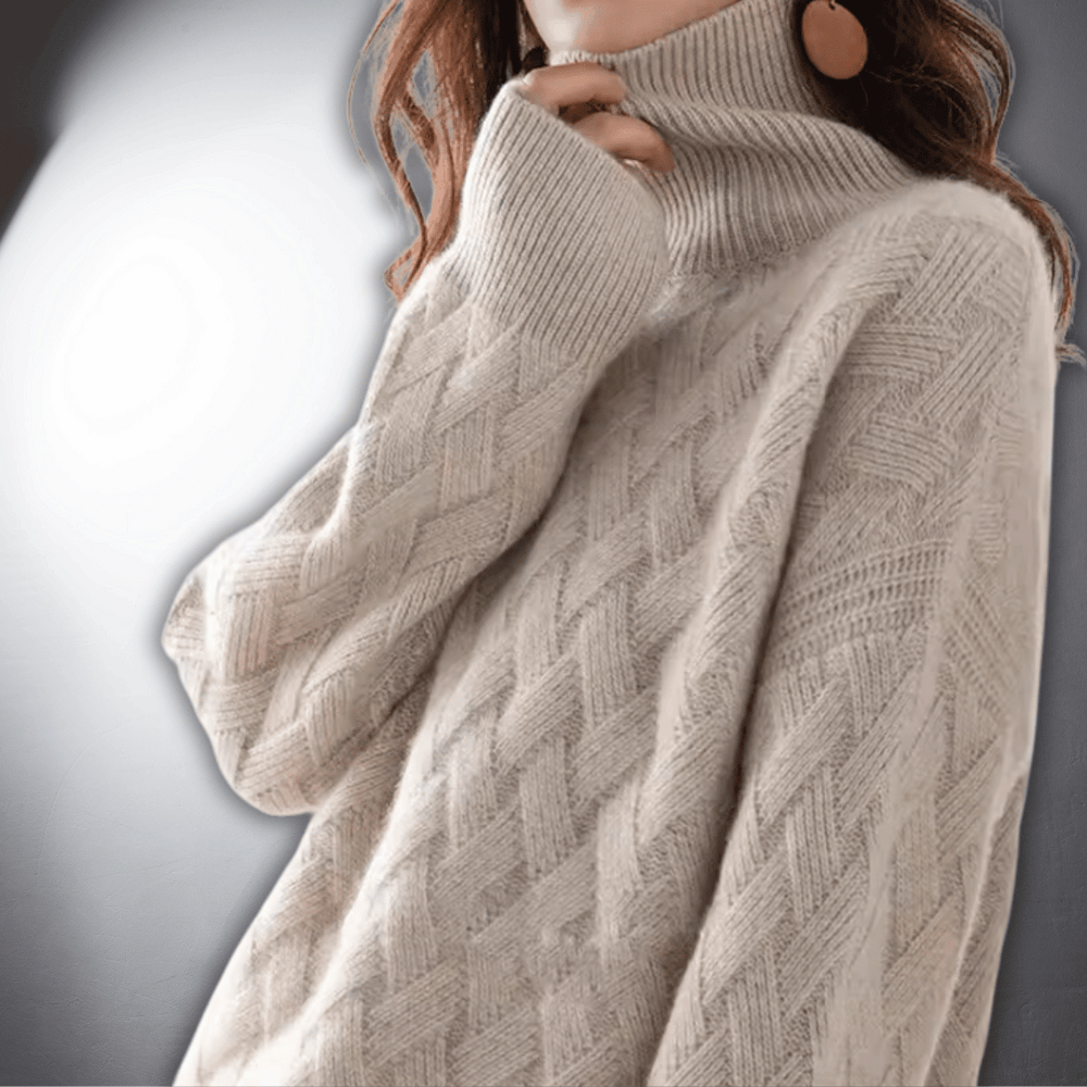 Fennara | Women's Oversized Turtleneck Sweater - Cream - Image 2