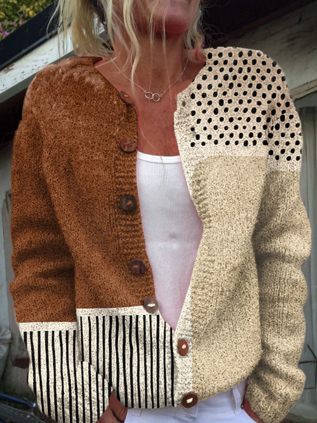 Fennella | Women's Patchwork Cardigan Sweater - Image 1