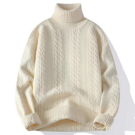 Fennwick | Women's Oversized Cable Knit Turtleneck Sweater - Cream - Image 1